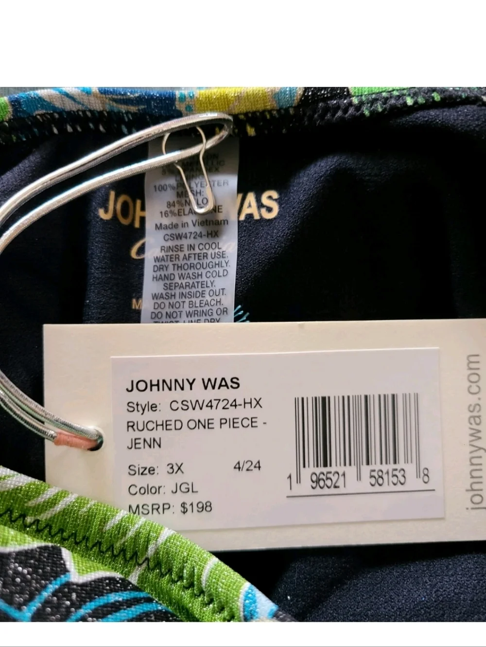 $198 JOHNNY WAS PLUS SZ 3X JENN RUCHED ONE PIECE SWIMSUIT GLITTERY Slimming! NWT